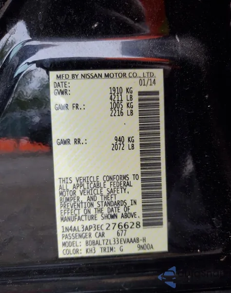 2014 Nissan Altima 2.5 z USA, uszkodzony, nr VIN 1N4AL3AP3EC276628